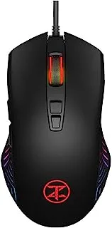 Techno Zone V70 Mouse متعدد الألعاب قابل للبرمجة 7 أزرار سرعة 5000 نقطة في البوصة وأضواء RGB LED 6600 إطارًا في الثانية مع قرص مضغوط - أسود