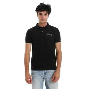 Air Walk Pique Printed Pattern Polo Shirt - Black