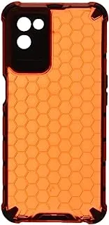 Generic Plastic Honeycomb Shockproof Transparent Back Cover With Flexible Silicone Black Edges Protective For Realme V11 5G 6.5 Inch - Orange Black