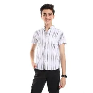 AlNasser Vertical Self Pattern Stripes Boys White & Black Shirt