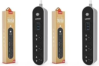 Ldnio Sc3301 Set Of 2 Pieces Of 3.1A Quick Charge Power Strip With 3 Sockets And 3 Usb Ports - Black