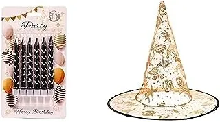 Bundle Small Birthday Candle Set Of 6 Pieces For Birthday Party + Witch hat - gold and black