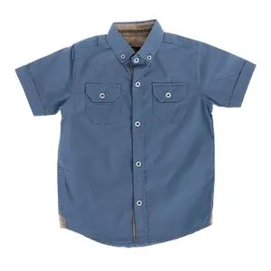 AlNasser Boys Plain Pattern Button Down Shirt - Steel Blue