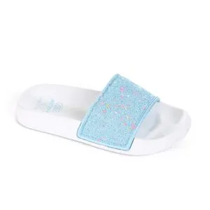 Activ Glittery Open Toecap Girls Slippers - White & Sky Blue