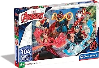 Clementoni 20347 supercolor glitter marvel avengers-104 pieces-jigsaw puzzle for kids age 6, multicolor, medium