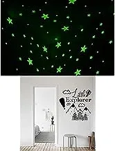 Bundle of 100 Pcs Home Wall Glow In The Dark Stars Stickers Kids Room Decoration + Little Explorer Sticker wall art 42x42 cm Black