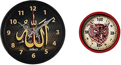 Bundle of SOLO Wall Clock Black +QUARTZ Round Wall Clock Bird Decorative For Living room, Kitchen, Bedroom, Office room - Multi color - 30 Cm-Medium