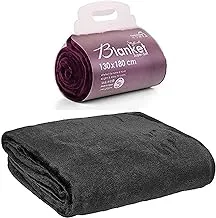 Mintra Microfiber Blanket, Super Soft, 100% Polyester (130 x 180 cm) - Purple + Mintra Microfiber Blanket, Super Soft, 100% Polyester (130 x 180 cm) - Black