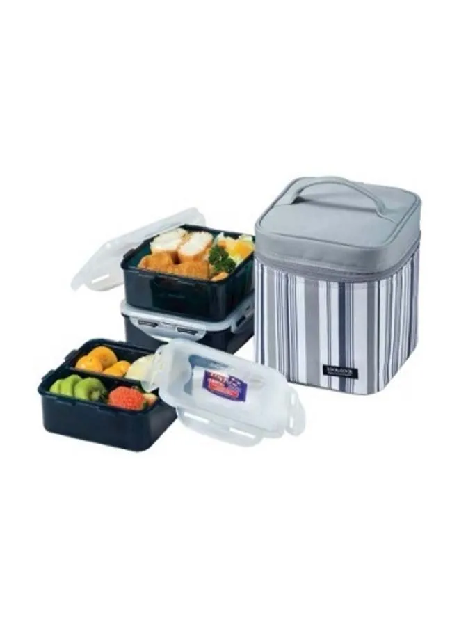 LOCK & LOCK L&L Lunch Box 3-Piece Set Grey Stripe Bag