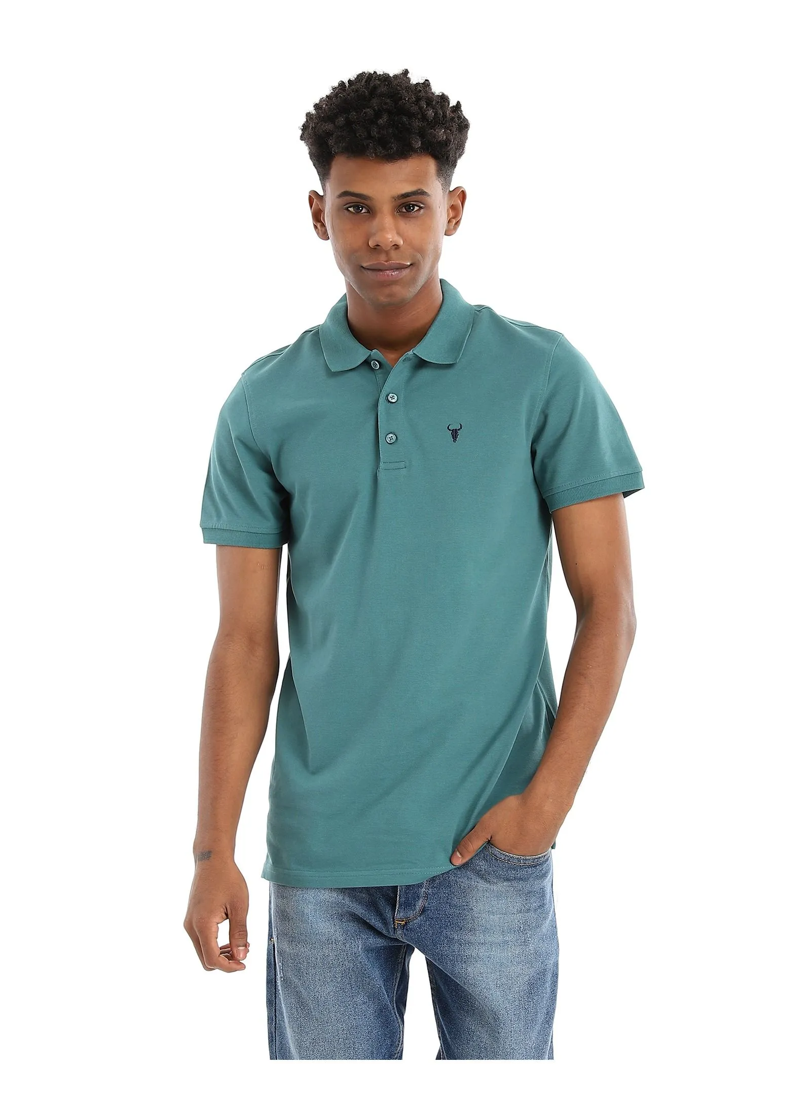 RAVIN Upper Buttoned Cotton Pique Polo Shirt - Dark Aquamarine Green