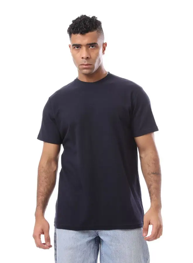 RAVIN Self Pattern Dark Navy Blue Crew Neck T-Shirt