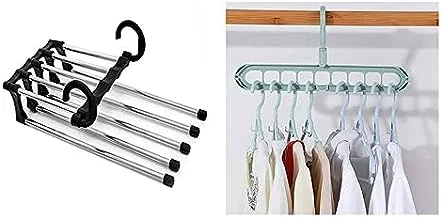 Non slip multi layers stainless steel adjustable trousers storage rack (multi colors)) + 360 Rotating Multi-function 9-hole Space Saving Hanger