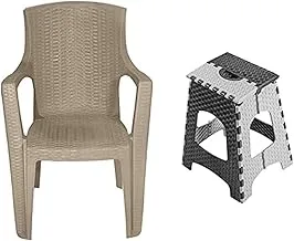 Bundle Karnak plastic chair (beige) + EL Watania Foldable Chair Silver*Black