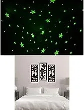 Bundle of 100 Pcs Home Wall Glow In The Dark Stars Stickers Kids Room Decoration + Home gallery Leaf Wall Decoration - Set of 3 Each 80x30