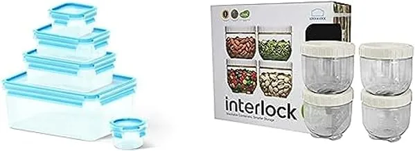 Tefal masterseal fresh food container set of 5, rectangle, blue/clear - k3029012 + Lock & Lock Interlock Door Pocket Refrigerator container, White, 4 Pieces, INL301PS4