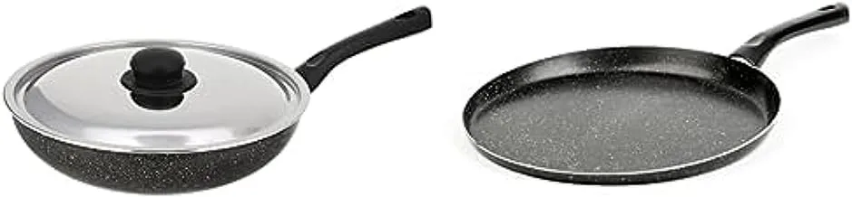 Lazord granite pans deep frying pan 28 plus with stainless cover, black + Lazord crepe granite pan - 30cm - black