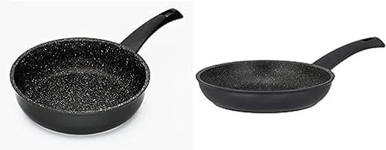 Illa cook on rock deep pan, 28 cm - black + Illa cook on rock deep frying pan, 24 cm - black