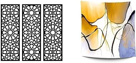 Bundle Home gallery arabesque wooden wall art 3 panels 80x80 cm + Jalsa tapestry background custom made for walls 1.50 * 1.50