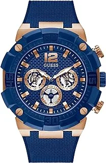 ساعة GUESS للرجال من الفولاذ المقاوم للصدأ كوارتز بحزام سيليكون ، أزرق ، 24 (موديل: GW0264G4)