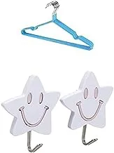 Bundle Metal hanger blue 10 pieces +Happy star shape hook plastic 2 piece set (7 * 6 * 2cm) - white * pink