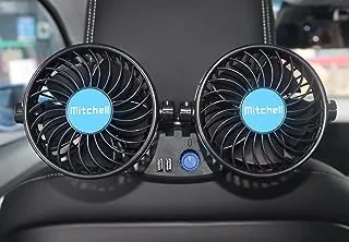 12 Volt Car Fan for Back Seat Passenger, Portable Car Seat Fan Headrest 360° Rotatable Backseat Cooling Air Fan with 2 USB Charging Port & Cigarette Lighter Plug for Vehicles, SUV, RV, Boat