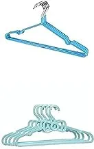 Bundle Metal hanger blue 10 pieces +Plastic flexible sturdy clothes hangers set with bow design perfect for standard daily use 43 cm set of 5 pieces - turquoise