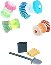 Bundle of Mini cleaner brush, orange + Toilet brush flat with silicone holder with flexible bristles non-scratch pu rubber bathroom easy to use clean bottom edge