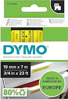 شريط ملصقات قياسي Dymo D1 19 مم × 7 م - أسود على أصفر