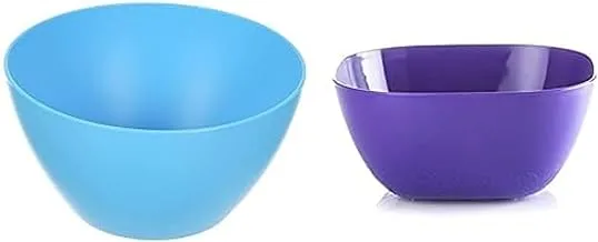 M-Design Lifestyle Plastic Soup Bowl, 15 cm - Blue + M-Design Eden Plastic Salad Bowl (26cm) - Microwave, Dishwasher, Food Safe & BPA Free (Purple)