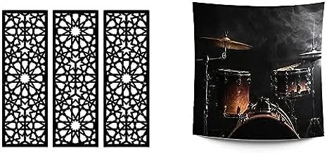 Bundle Home gallery arabesque wooden wall art 3 panels 80x80 cm + Jalsa tapestry background custom made for walls 1.50 * 1.50