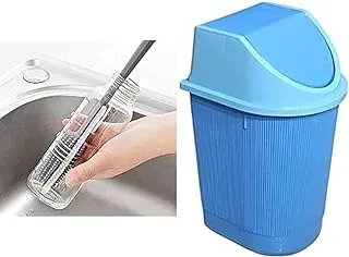 Bundle of Silicone brush baron cup bottle+Elyassin small trash bin with swing cover, 13 x 13 x 22 cm - multicolor