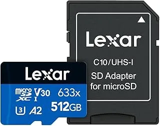 ذاكرة فلاش Lexar 633x microSDHC / microSDXC UHS-I 512 جيجا بايت الفئة 10 - ذاكرة فلاش (512 جيجا بايت ، MicroSDXC ، الفئة 10 ، UHS-I ، 100 ميجا بايت / ثانية ، أسود ، أزرق)