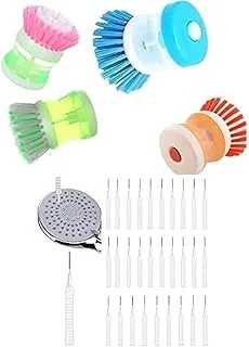 Bundle of Mini cleaner brush, orange + 30Pcs Shower Head Nozzle Cleaning Brushes Gap Hole Anti-Clogging Brush Small Hole Pore Gap Bottle Tube Pipe Nylon Bristle Cleaner Tool for Bathroom Home Supplies