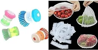 Bundle of Silicone brush baron cup bottle+Fresh keeping bags 100pcs food storage covers to put on plates and bowls for leftovers shrinkable cling film bag elastic for fruit/vegetable/meat