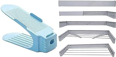 Bundle Set of 10 pcs shoe slots organizer blue + sama steel clothes can be combined to dimensions width 120cm&hieght 13cm&depth 4cm and separated to dimensions width 120cm&height 13cm&depth 60cm