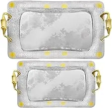 2 Brothers Florence Stainless Steel 18/10 Serving Trays Set Of 2 Pieces With Handles-Silver&Gold-(Small:L26cm*W36cm)-(Big:L31cm*W45cm)