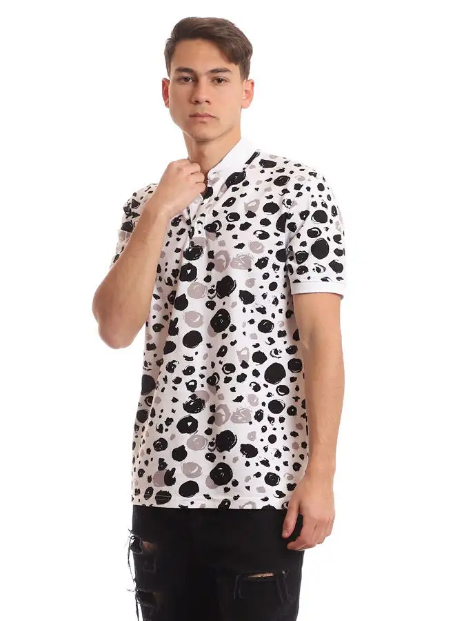 RAVIN Self Patterned Mandarin Collar Black & White Henley T-shirt.