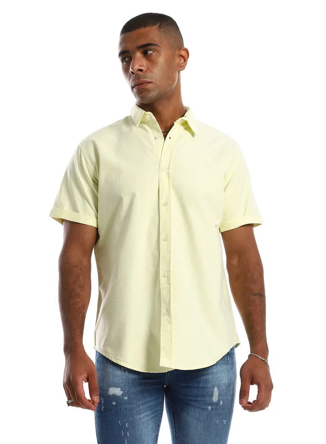 RAVIN Casual Half Sleeves Plain Shirt - Pale Yellow.