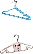 Bundle Metal hanger blue 10 pieces +Stainless steel flexible sturdy clothes hangers set with plastic anti skid cover perfect for daily use set of 5 pieces - soft pink silver