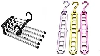 Non slip multi layers stainless steel adjustable trousers storage rack (multi colors)) + Hangers multi color 3 pcs