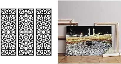 Home Gallery Bundle arabesque wooden wall art 3 panels 80x80 cm + makkah kaaba hajj muslims Printed Canvas wall art 60x40 cm