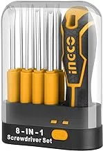 INGCO 8 in 1 CRV Magnetic Screwdriver Set, Interchangeable Comfortable Handle, Rust Resistant, Includes Portable Storage Case for Home, DIY, Professional, Yellow, AKISD0901