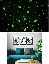 Bundle of 100 Pcs Home Wall Glow In The Dark Stars Stickers Kids Room Decoration + Tree Bird Wood Sticker wall art - Set of 3 Each 80x60