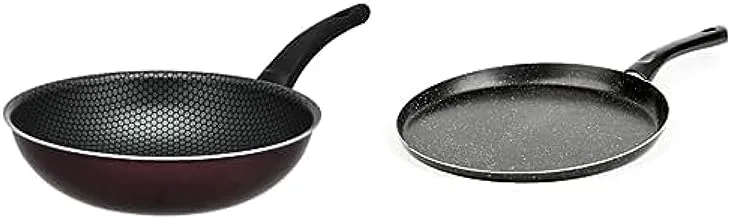 Trueval deep frying pan 28 cm- dark red + Lazord crepe granite pan - 30cm - black