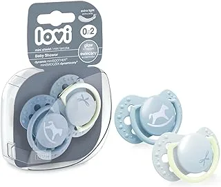 LOVI Soother 0-2 Months, Baby Dummies with Silicone Teat, Dynamic Tip, Baby Shower Boy Collection, 2 Pieces, Blue