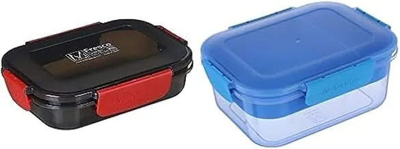 M design lunch box, 600 ml - black and red + 1.6L Lunch Box with Tray - Blue - Blue Clips