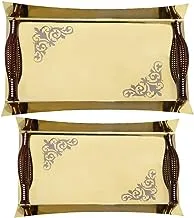 2 Brothers Nelton Stainless Steel Serving Trays Set Of 2 Pieces With Handles-Gold-(Small:L25cm*W40cm)-(Big:L33cm*W49cm)