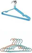 Bundle Metal hanger blue 10 pieces +Plastic Flexible Sturdy Clothes Hangers Set Perfect For Standard Daily Use 42.2 CM Set Of 5 Pieces - Turquoise Orange