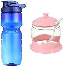 Max plast sport water bottle 700ml - multi color + Max Plast sugar Bowl with Spoon, Assorted Colors