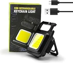 XINNTEC Mini LED COB Keychain Work Light Truly 500mAh 1000 Lumens 4 Mode Tiny Handheld Torch Multifunctional Emergency Keyring Flashlight Rechargeable Folding Bracket Bottle Opener Camping Fishing